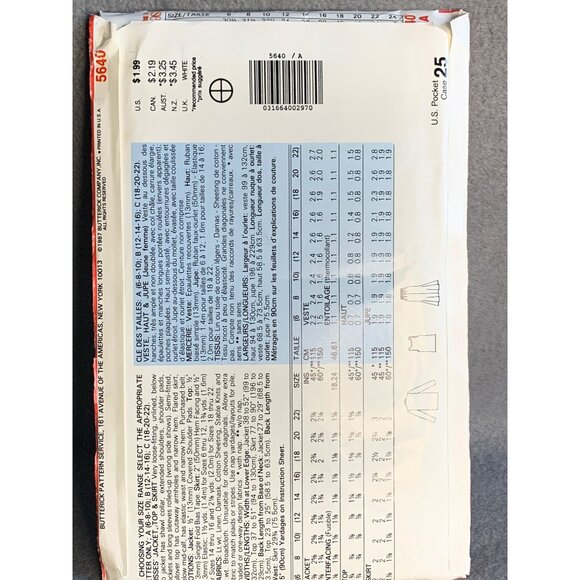 Butterick Misses Jacket Top Skirt Sewing Pattern sz 6-10 5640 - uncut - Picture 3 of 3